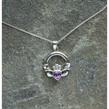 Claddagh Pendant with Purple crystal